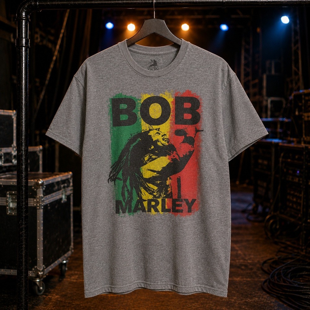 Bob Marley Zion Rootswear Graphic Tee Grey Heather Rasta XL Mens Shirt
